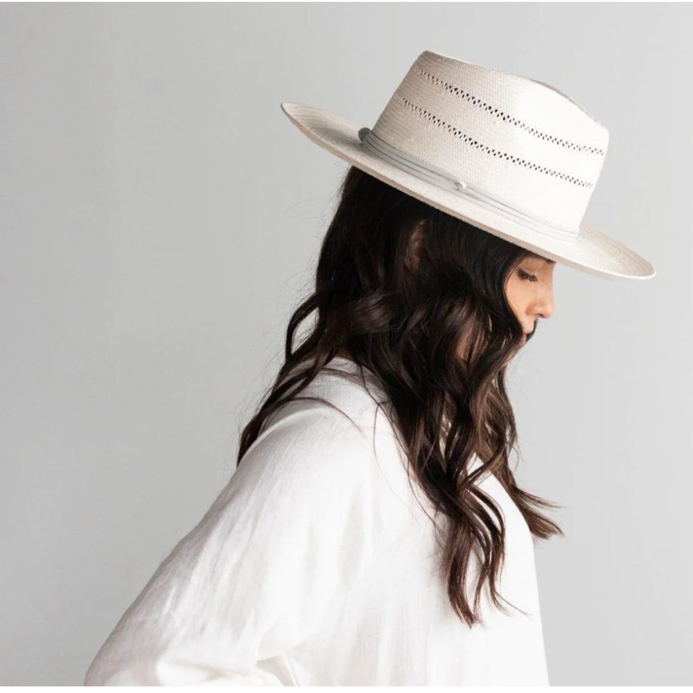 Gigi Pip Arlo Straw Teardrop Fedora Cream Hat - Picture 2 of 3